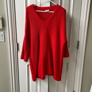 Noisy May, red 3/4 sleeve, holiday vneck tunic knit sweater, size medium